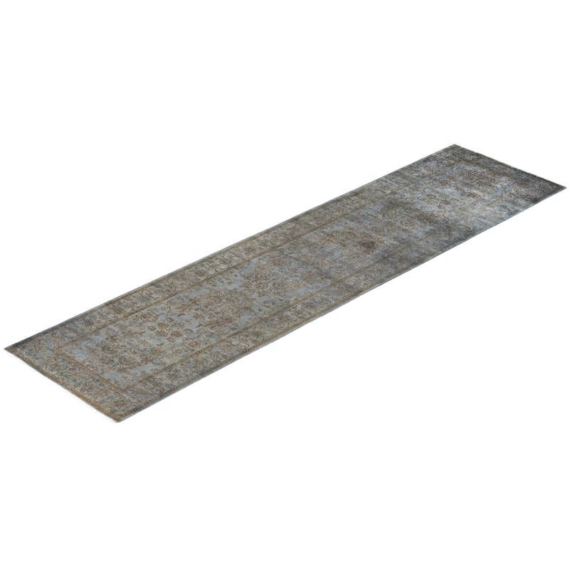 Fine Vibrance One-of-a-Kind Hand-Knotted Runner Rug - Gray, 2' 8" x 10' 4" - 2' 8" x 10' 4"