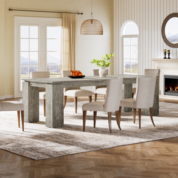 86-Inch Wood Dining Table, Industrial Modern Kitchen Table