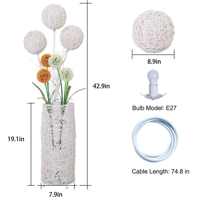 Modern Tree Lantern Creative Floor Lamp Hand-Woven Flower LED Light - 7.9” W x 42” H