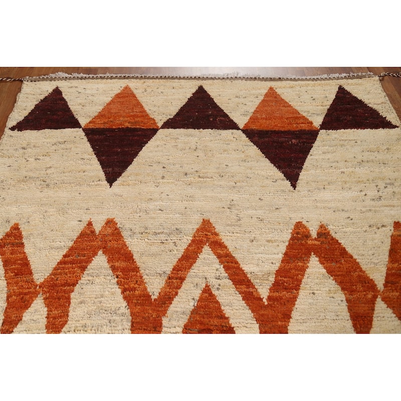 Hand Knotted Oriental 100% Wool Carpet Modern Geometric Beige & Ivories Moroccan Area Rug - 7' 9'' X 5' 9''