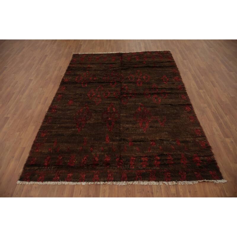 Hand Knotted Oriental 100% Wool Carpet Modern Tribal Brown Moroccan Area Rug - 9' 9'' X 6' 8''