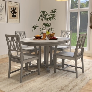 5-Piece Extendable Dining Table Set Round Trestle Table and 4 Cross ...