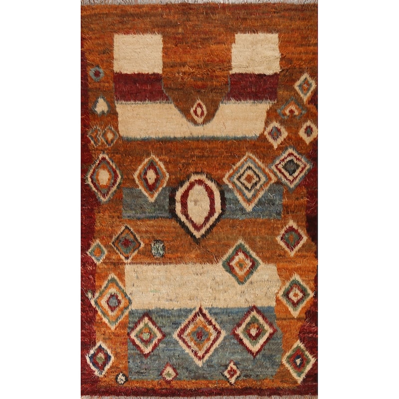 Hand Knotted Oriental 100% Wool Carpet Modern Tribal Oranges & Rust Moroccan Area Rug - 9' 11'' X 6' 8''