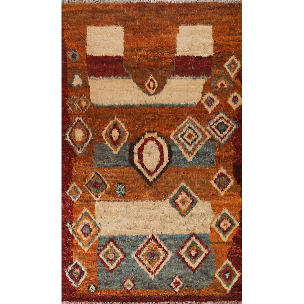 Hand Knotted Oriental 100% Wool Carpet Modern Tribal Oranges & Rust Moroccan Area Rug - 9' 11'' X 6' 8''
