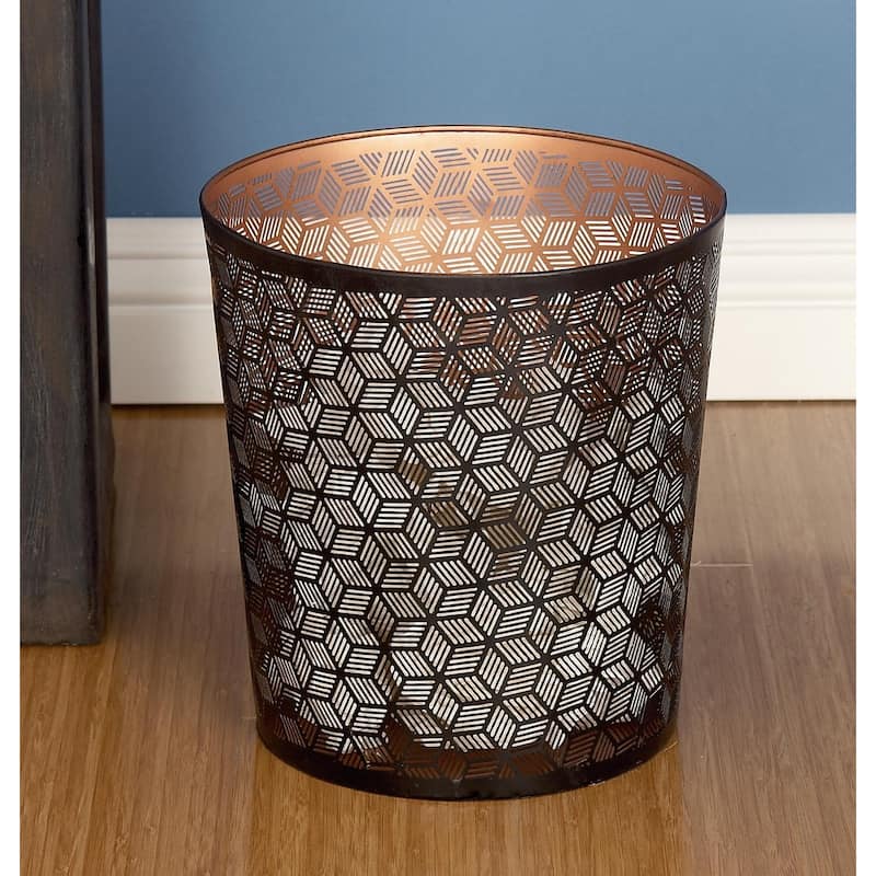 Metal Geometric Small Waste Bin with Laser Carved Design - Black - Roche River Decor