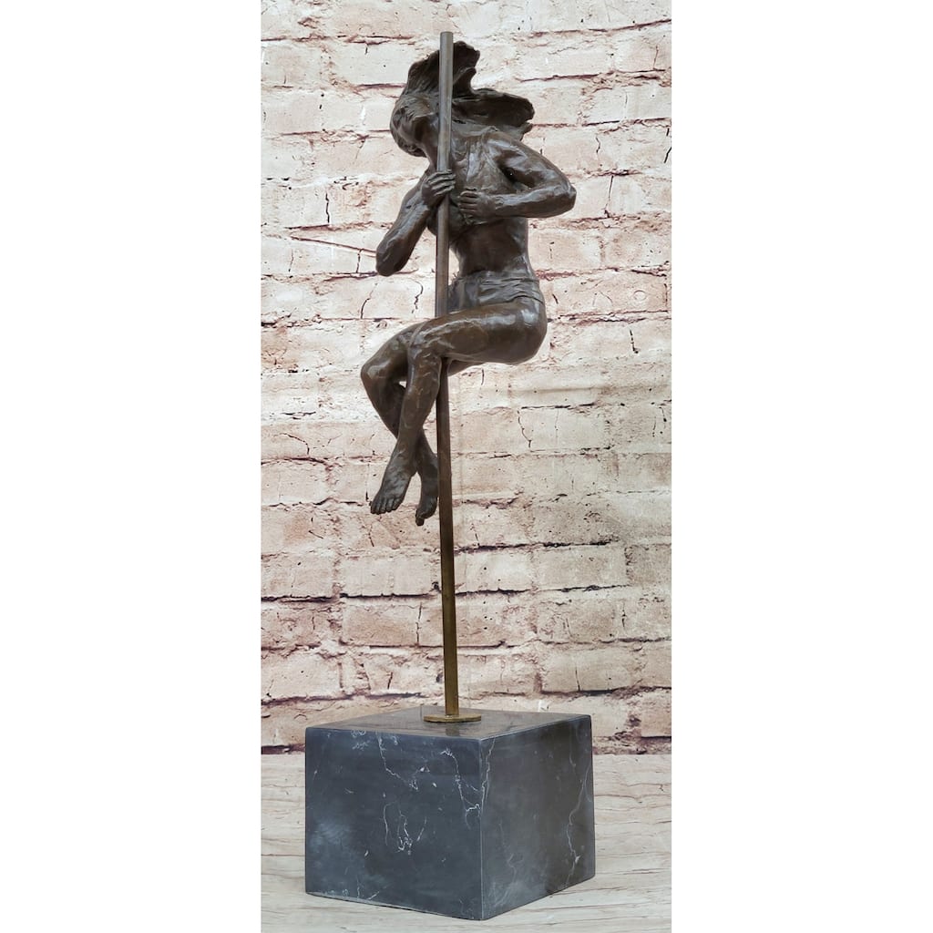 Female Dancer Stripper On Pole - Bronze Sculpture Original Art By Aldo Vitaleh