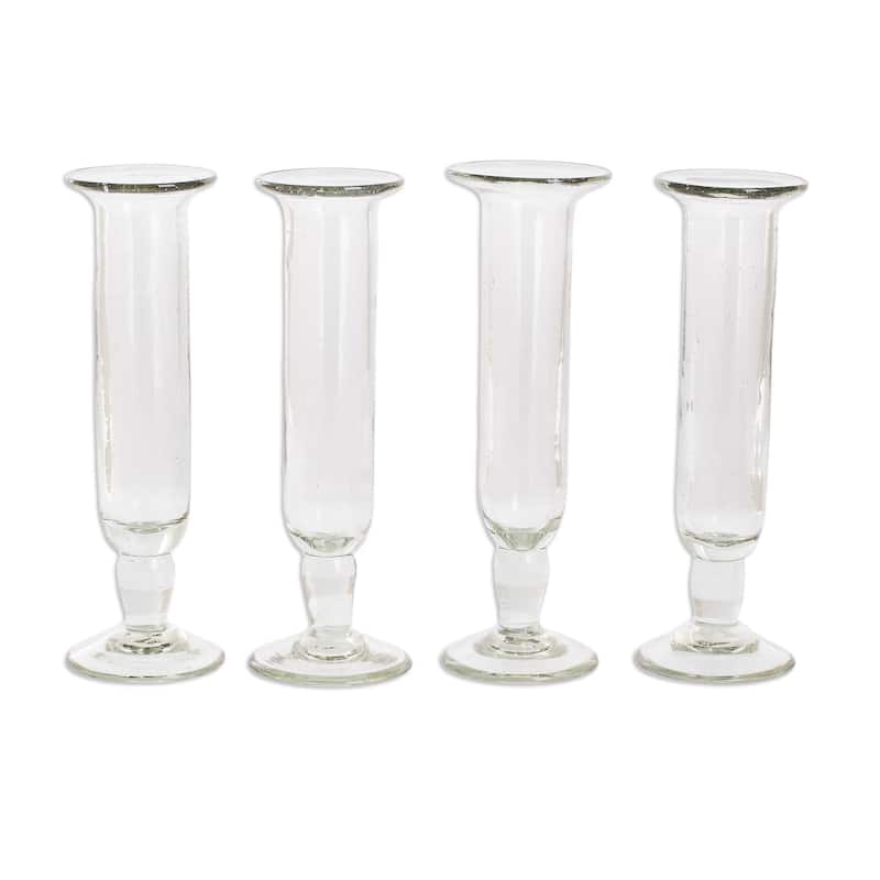NOVICA Artisan Handblown Champagne Flutes Clear Guatemala Cordial Drinkware 'Tiny Bubbles'(Set of 4)