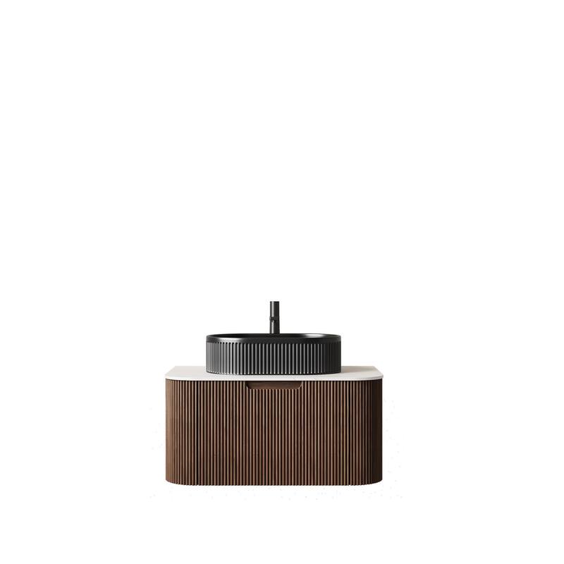 Wall Mounted Bathroom Vanity with Black Oval Ceramic Basin