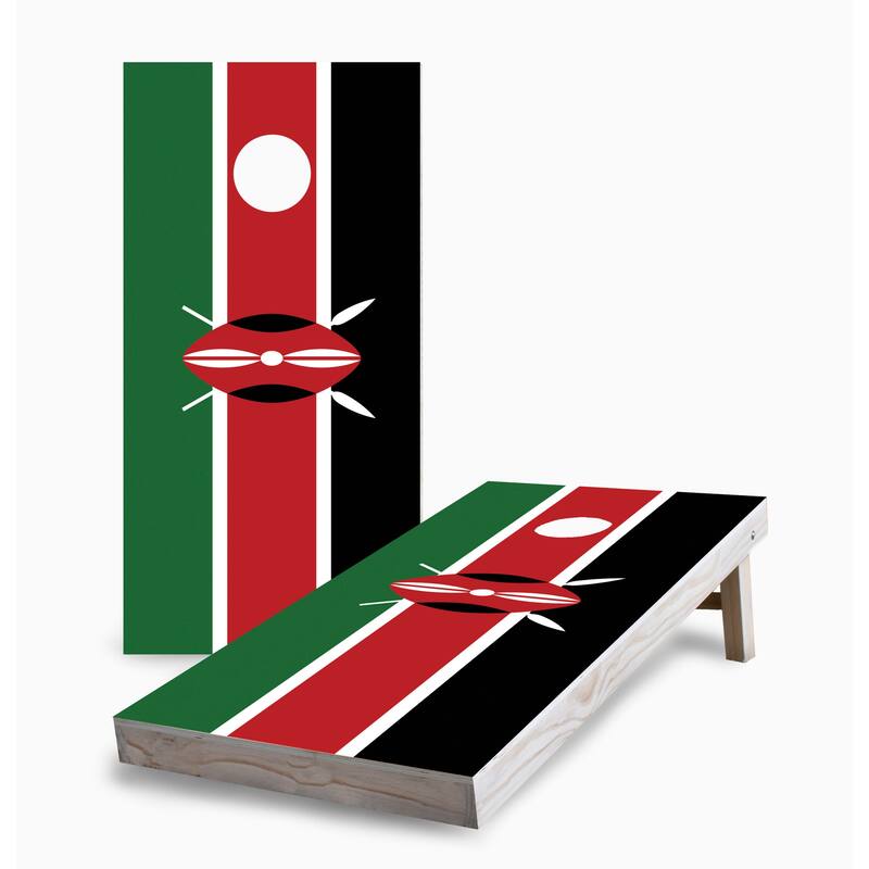 Kenyan Flag Corn Hole Board Set w Case & Lights - 16 Years and Up