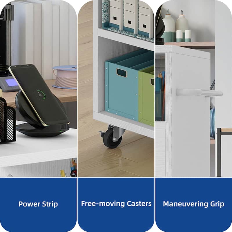 Moasis Craft Organizer Storage Cart with Power Outlet And Adjustable Shelves