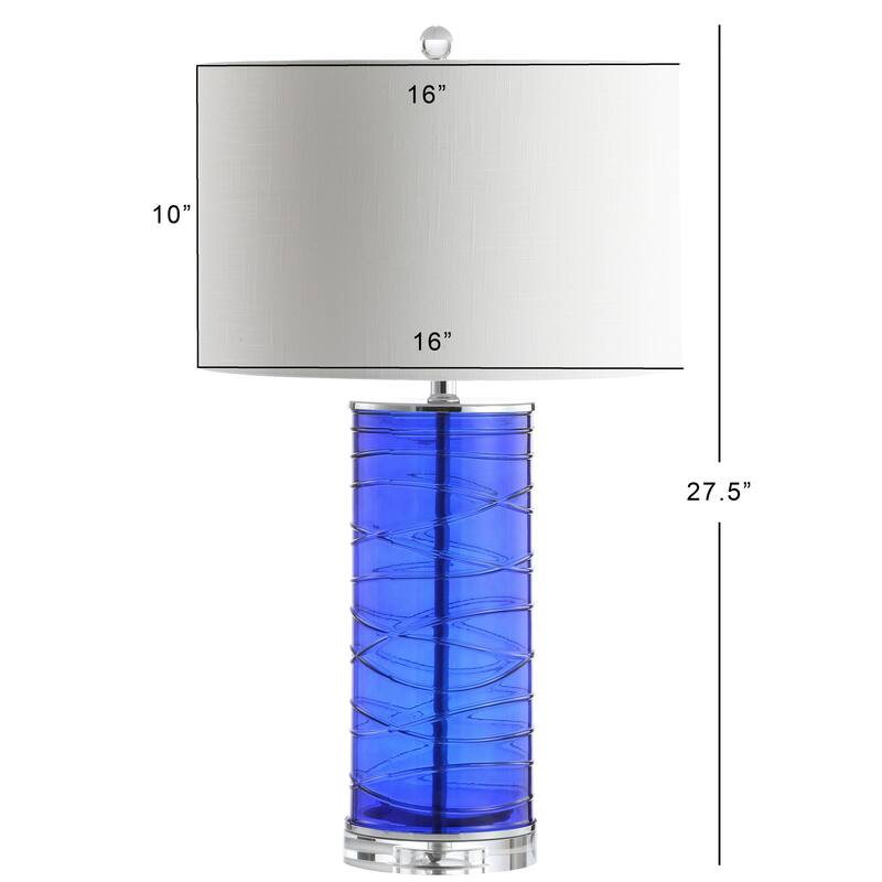 Coco 27.5" Modern Fused Glass Cylinder LED Table Lamp, Turquoise (Set of 2) by JONATHAN Y