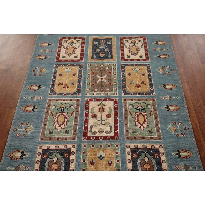 Garden Design Blue Kazak Area Rug Hand-Knotted Wool Carpet - 4'1" x 5'11"