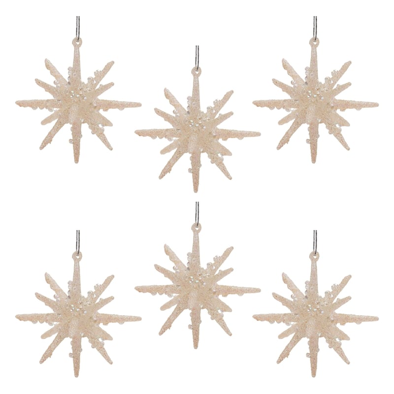 Glittering Star Glass Christmas Ornament - 3" - Beige - 6ct