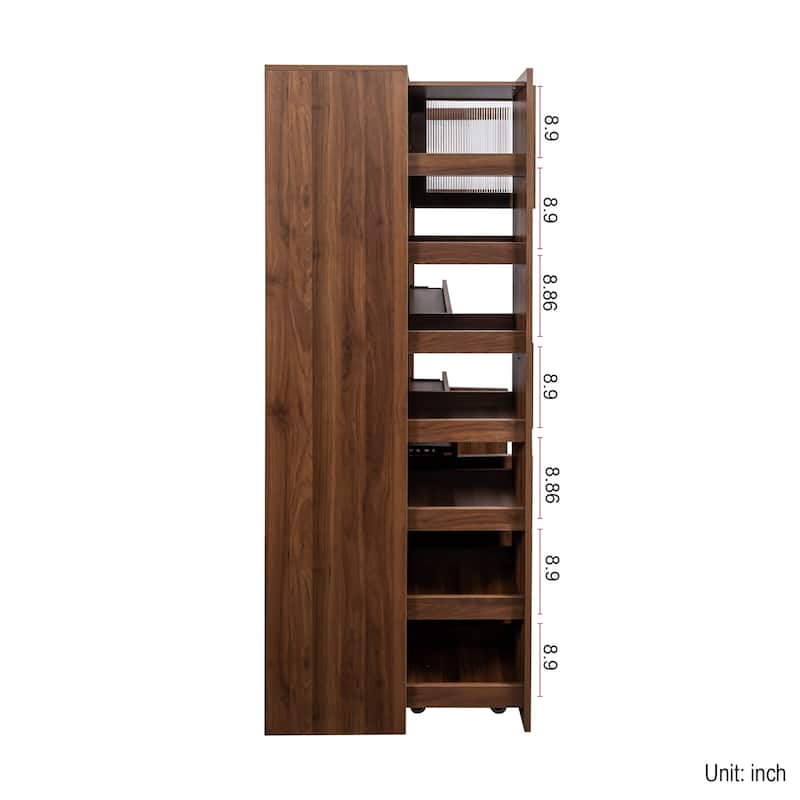 Farmhouse-Style 4-Door Pantry Cabinet – Multi-Tier Pull-Out Shelves & Built-In Organizers for Kitchen or Dining Room Storage.