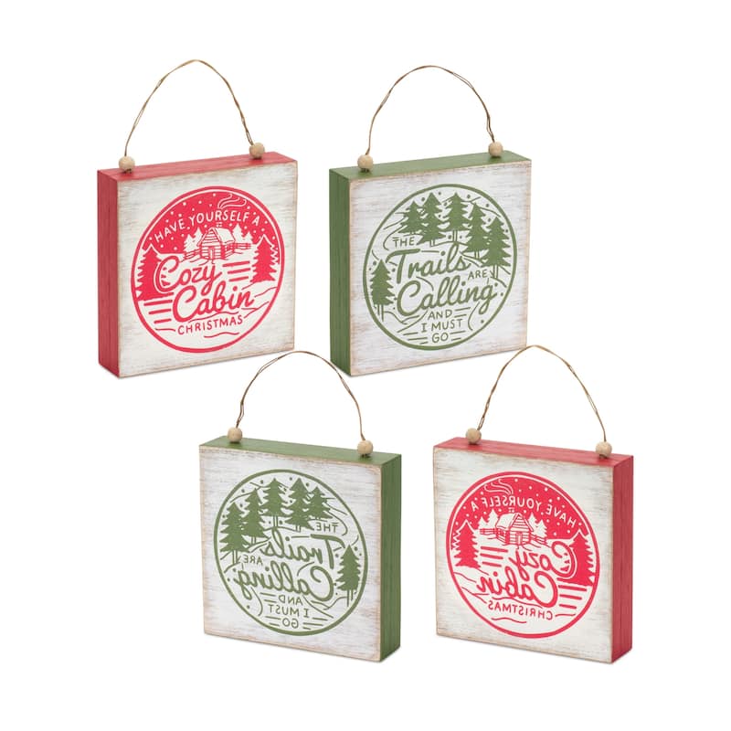 Cabin and Trails Sign (Set of 4) - Green