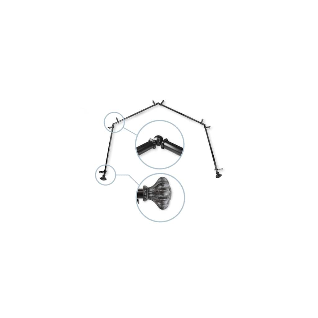 Adjustable Curtain Rods & Hardware Set - Telescoping Rods 20-72 Inch, Black Finials, Corner Connectors - M