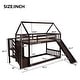 preview thumbnail 23 of 25, Wooden Modern Twin over Twin House Bunk Bed with Slide and Storage Staircase, Featuring a pitched roof and wall section.