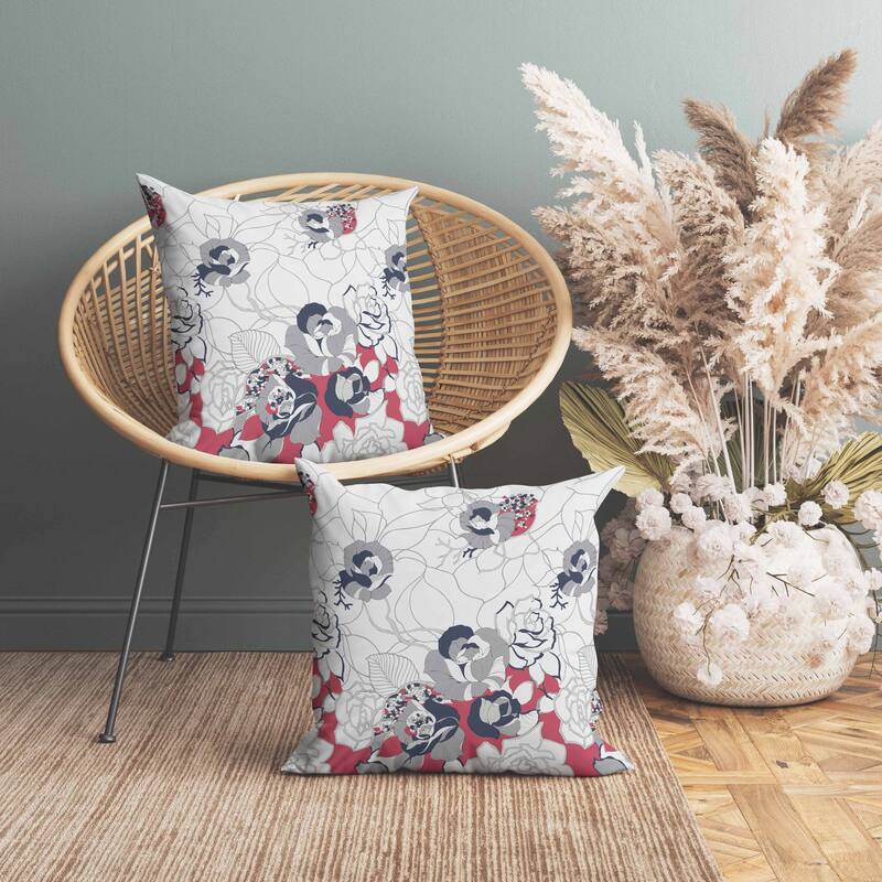 Regal Rose Retreat Indoor/Outdoor Reversible Throw Pillow Gray and Red