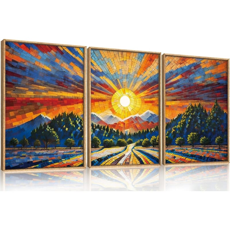 Colorful Boho Mountain Framed Canvas Wall Art Set - 24 x 36