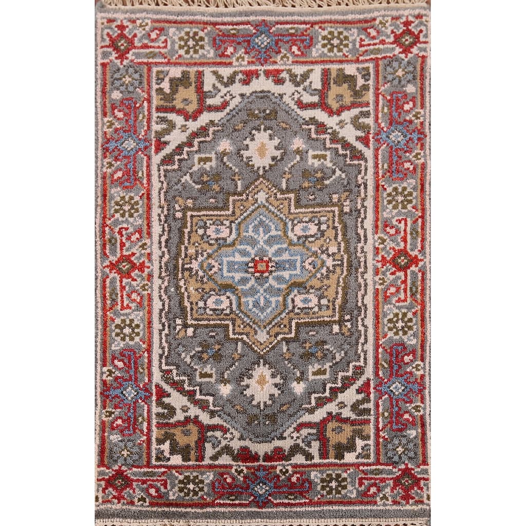 Gray Heriz Serapi Indian Accent Rug Hand-Knotted Oriental Wool Carpet - 2'1" x 3'1"