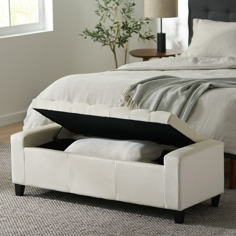 Roomfitters Upholstered Storage Ottoman Bench with Tufted Top, Footrest and Entryway Seat,Ivory