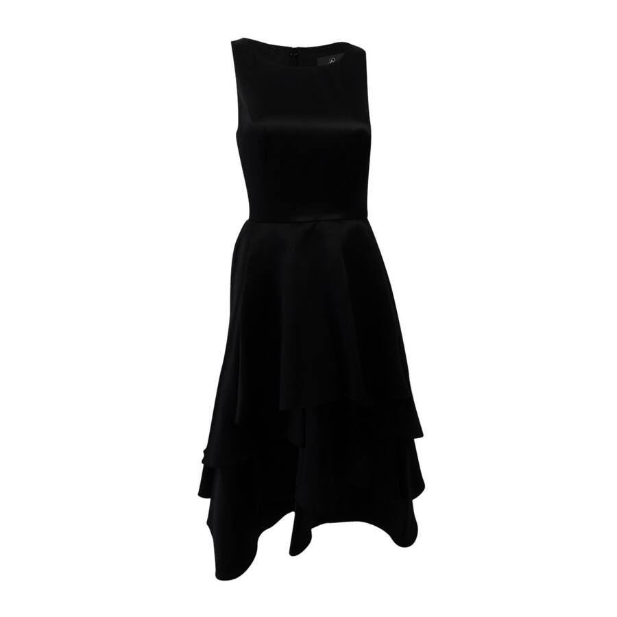 Adrianna Papell Women's Tiered Fit & Flare Dress (6, Black)