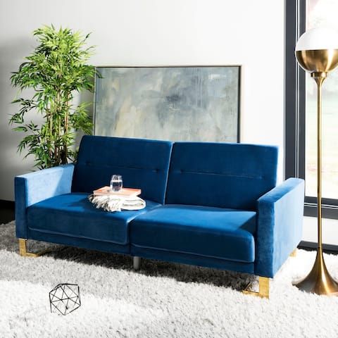 SAFAVIEH Tribeca Navy Blue and Brass Folding Futon Bed - 77.1' x 33.1' x 36.6'