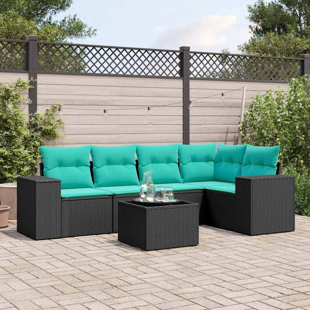 vidaXL 5/6 Piece Patio Sofa Set with Cushions Gray/Brown/Black Poly Rattan - 24.4" x 24.4" x 27.2"
