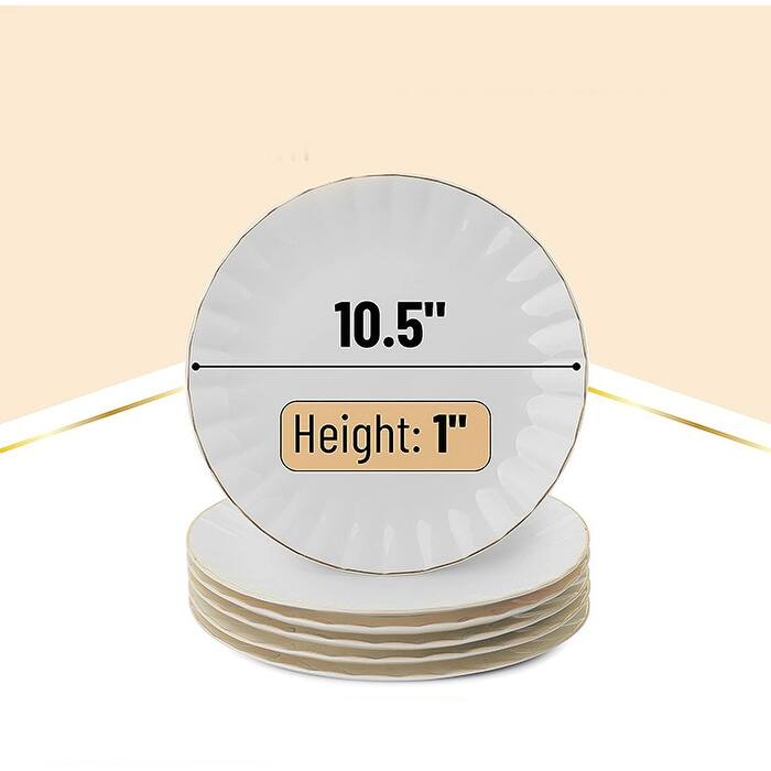 Porcelain Dinner Plates with Gold Trim,10.5 inch, Set of 6 On Sale