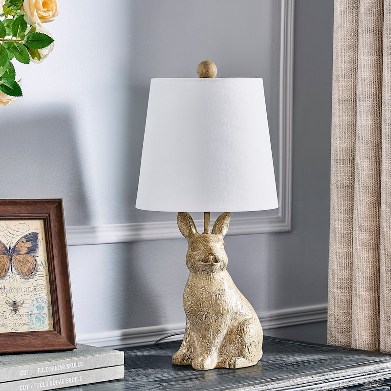 19"H Light Brown Resin Rabbit Table Lamp With Shade - 9" x 9" x 19"