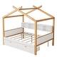 preview thumbnail 5 of 6, White Full Size Wooden House Bed Original Wood Colored Frame with Two Drawers and Bookshelf Storage Space for Children