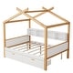 preview thumbnail 1 of 11, Wooden House Bed Wood Color Frame with 2 Drawers and Bookshelf Storage Space