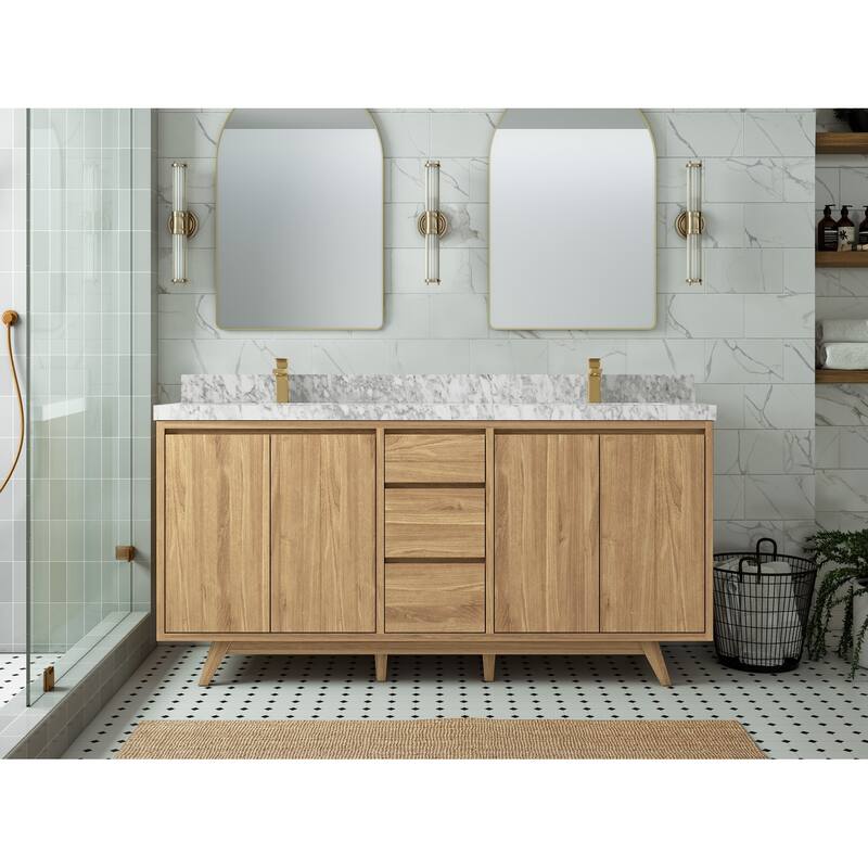 Willow Collections 72 in. W x 22 in. D s Madison Teak Double Sink Bathroom Vanity with Countertop