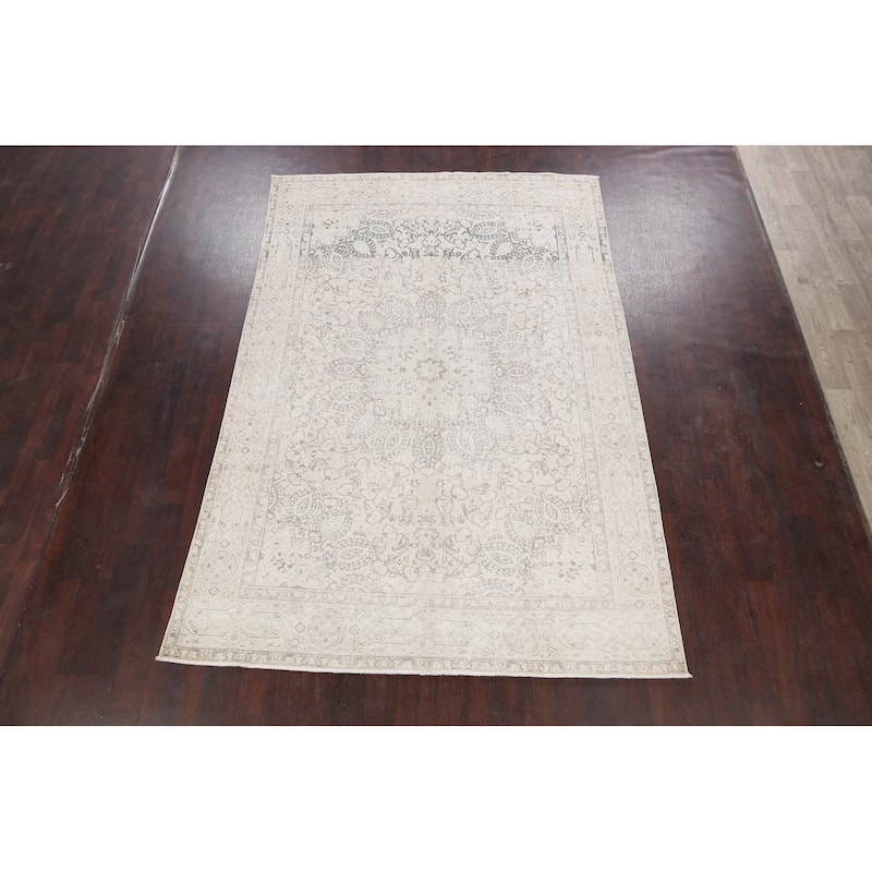 CLEARANCE Distressed Muted Tabriz Persian Wool Area Rug Handmade - 6'9" x 9'10"