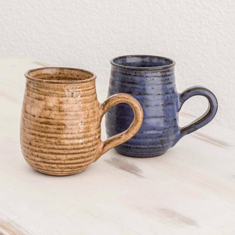 Novica Handmade Subtle Aroma Ceramic Mugs (Pair)