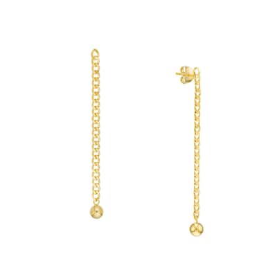 Curata 14k Yellow Gold 55x4mm Dangle Bead Curb Chain Post Earrings