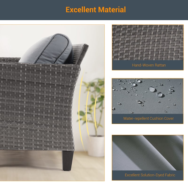 LIVOOSUN 3-Piece Patio Sofa Set Gray Rattan Outdoor Chair with Side Table