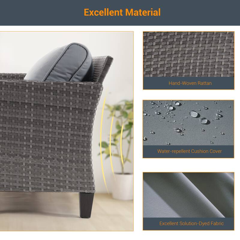 Livoosun 8 Pieces Patio Sofa with 28'' Fire Table Set, PE Wicker, Wide Armrests High Back Sofa Chair Design for Lawn, Patio