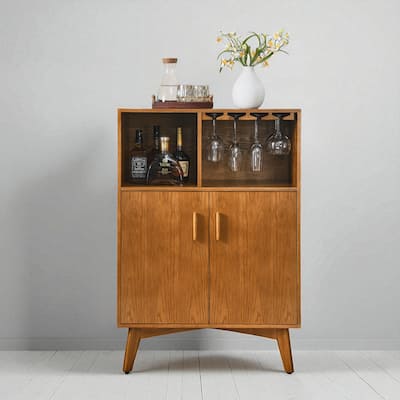 Rustic 31.5" Wine Cabinet with Wine Glass Holders, Wine Rack, and Adjustable Shelf for Coffee Bar, Kitchen Storage