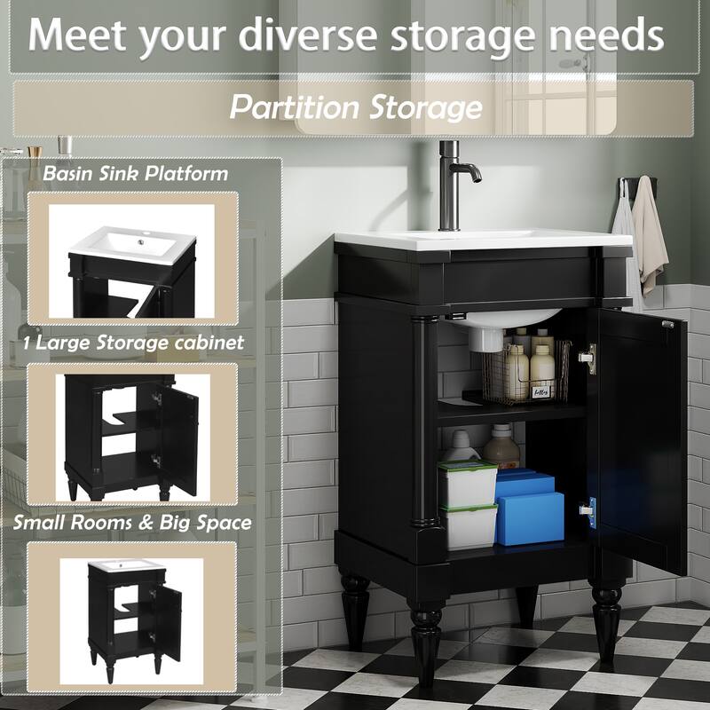 18" Freestanding Bathroom Vanity with White Integrated Ceramic Sink - 18'' x 16.1'' x 34''