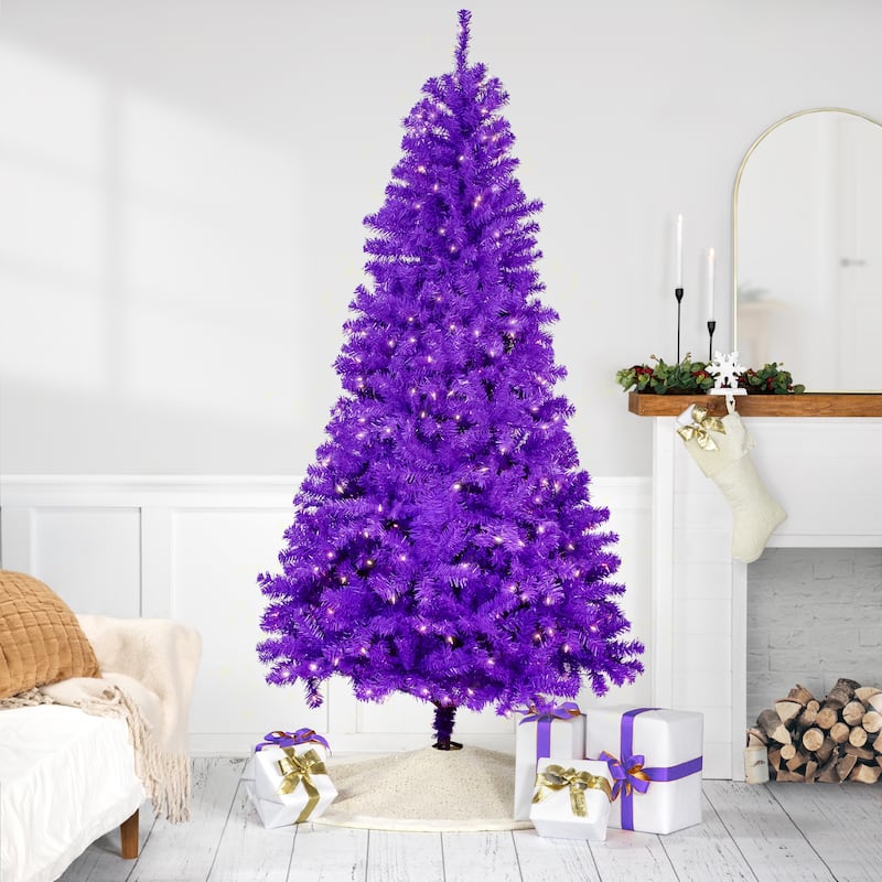 Pre-Lit Medium Pine Artificial Christmas Tree - 6' - Purple - Clear Lights - 6 Foot