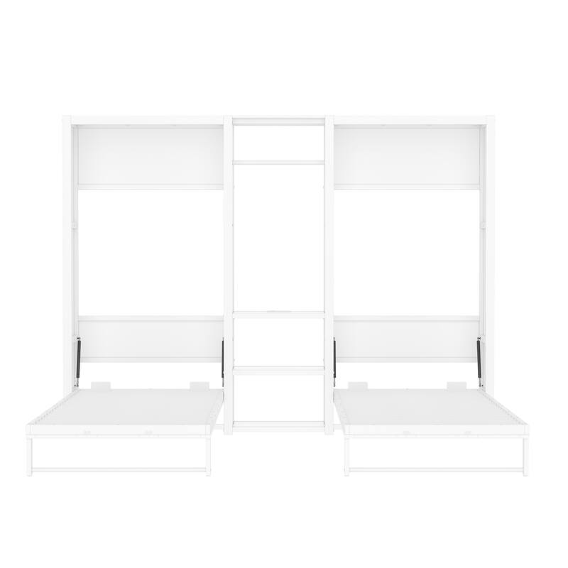 Space-Saving Twin Murphy Bed with Wardrobe, Shelves & Power Outlets - 2-in-1 Foldable Design