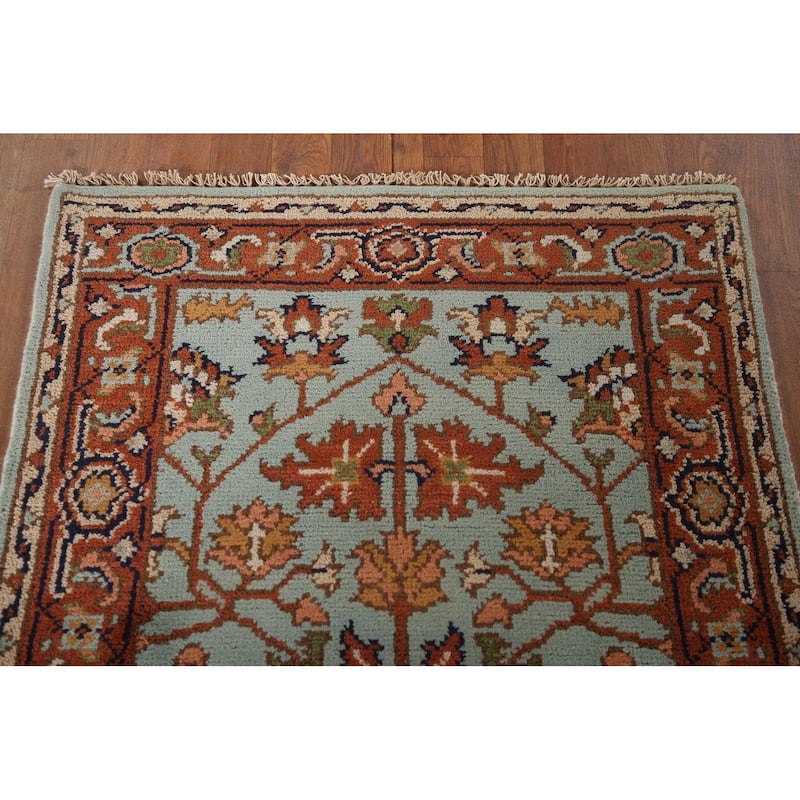 Hand Knotted Oriental 100% Wool Carpet Traditional Floral Navy Blue & Blues Heriz (serapi) Area Rug - 5' 0'' X 3' 0''
