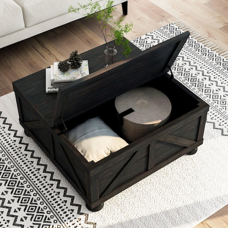 Kinleyville Farmhouse 36-inch Acacia and Pine Storage Coffee Table by Furniture of America - Antique Black