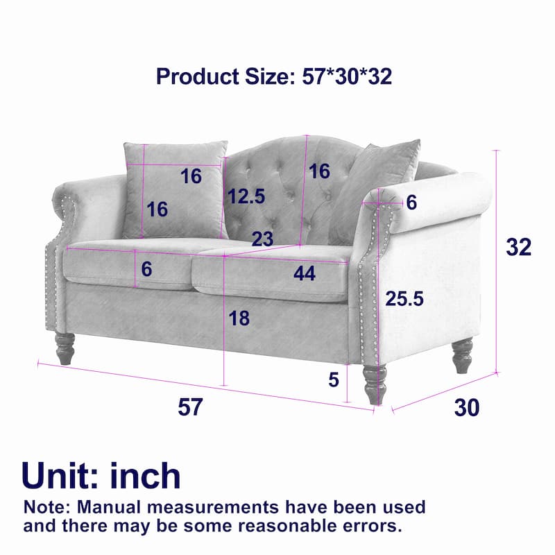 57" Chesterfield Sofa with Rolled Arms and Nailhead