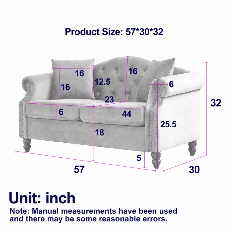 Chesterfield 2-Seat Sofa with Nailhead Trim, Velvet Upholstery, and Solid Wood Frame - Perfect for Living Room or Office