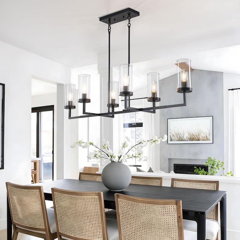 Starsky 6-Light Farmhouse Linear Pendant Light with Double-Row Glass Shades