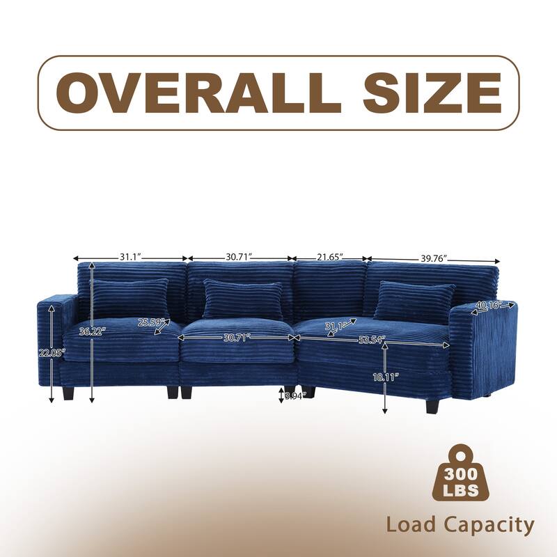 Multi-seat(3/4/5 seats) Corduroy Sectional Sofa, Modular Couch for Living Room & Business