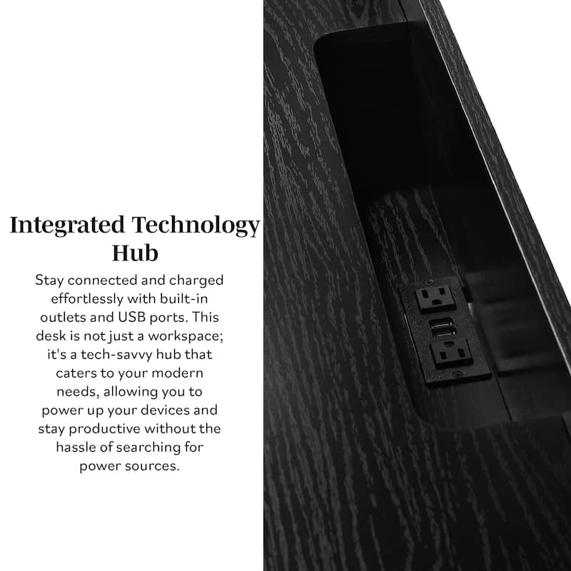 Walker Edison Reeded Desk with Hutch and Outlets