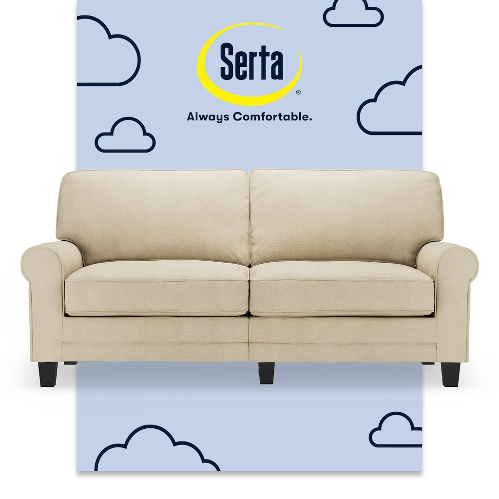 Serta Copenhagen 73" Rolled Arm Sofa, Easy Care Polyester, Soft Pillow Back, Pocket Coil Seat Cushions